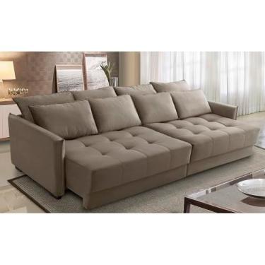 Imagem de Sofá Cama Retrátil e Reclinável 2,10m com Molas Carol Veludo Cappuccino Adonai Estofados