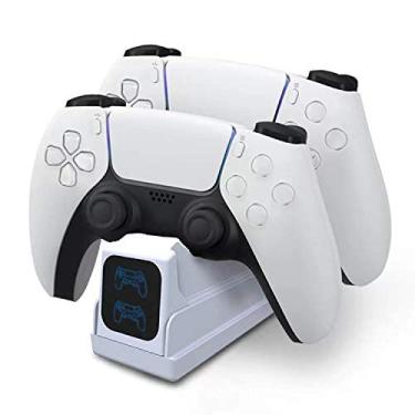 Imagem de Twihill Base é adequado para carregador de gamepad P-S-5 Acessórios periféricos de carga rápida P-S-5 carregador de dois lugares PS5 gamepad Carregador de assento P-S-5 (Branco)