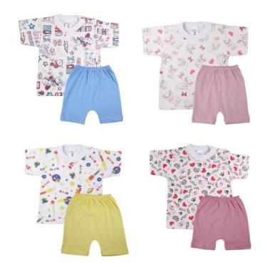 Imagem de Kit 2 Peças Camiseta Estampada Com Shorts Pijama Bebê - Tanran Baby
