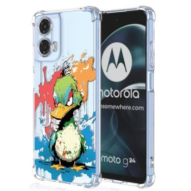 Imagem de XINYEXIN Capa transparente para Motorola Moto G24 / Moto G04, fina à prova de choque TPU bumper capa de telefone transparente padrão fofo, colorido arte legal grafite série - pato