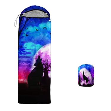 Imagem de XYNHML Sacos de dormir galáxia lobo para acampamento, clima quente e frio, impermeável, mochila azul roxo céu estrelado saco de dormir todas as estações, para adultos, crianças, meninos, meninas,
