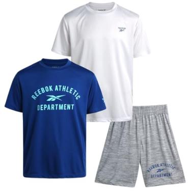 Imagem de Reebok Conjunto de shorts ativos para meninos - camiseta básica de 3 peças, camiseta de manga curta de desempenho e shorts de ginástica - conjunto esportivo (8-12), Vector azul-marinho, 10