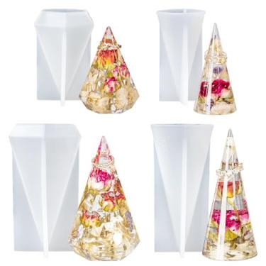 Imagem de LET'S RESIN Moldes de resina de cone de anel, 4 peças de moldes de silicone para suporte de anel para resina epóxi, moldes de resina de silicone para pirâmide de cone de anel faça você mesmo, suporte de exibição de joias de anel,