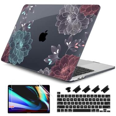 Imagem de DONGKE Capa compatível com MacBook Pro de 13 polegadas 2024 2023-2020 versão A2338 M2/M1 A2251 A2289 com tela retina e Touch ID, capa rígida de plástico, capa de teclado e película de tela - flores de