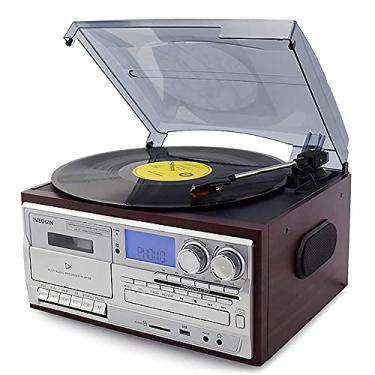 Imagem de Toca-discos de vinil Bluetooth toca-discos vintage gramofone 3 velocidades gravador USB multifuncional CD rádio gravador fonógrafo (escuro)