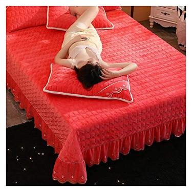 Imagem de Jogo de cama acolchoado de algodão com 3 peças, decoração de cama de casal solteiro, capa de cama multifuncional/cobertor com 2 fronhas – macio 100% (vermelho 2 king: 250 x 250 cm)