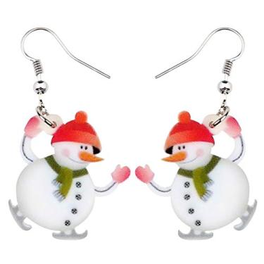 Imagem de DALANE Brincos de Natal de acrílico adorável boneco de neve com pingente de joias modernas, presentes para mulheres e meninas, 29mm x 24mm, Acrílico, Sem pedra preciosa