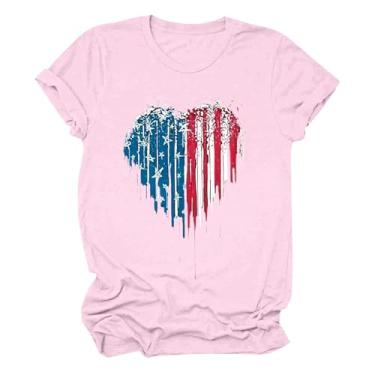 Imagem de Camisetas femininas 4th of July Stars Stripes Graphic Shirts Camisetas femininas do Dia da Independência, rosa, G