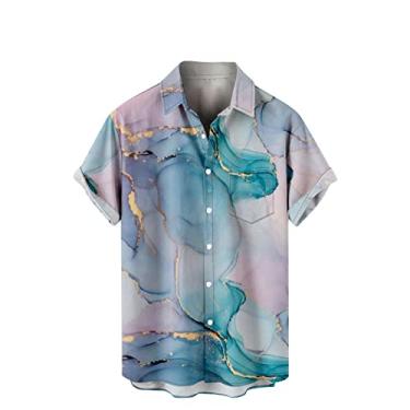 Imagem de Camisetas masculinas havaianas tropicais estampadas camiseta masculina manga curta gola tartaruga praia outono verão 2024, F-547 Azul royal, 3G