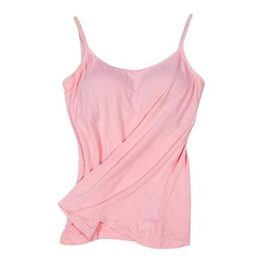 Imagem de Camiseta feminina com sutiã embutido, alças finas, alças finas, lindas blusas de verão, rosa, GG