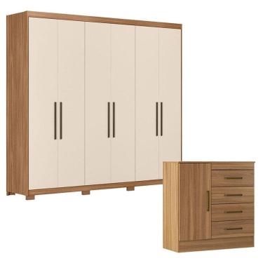 Imagem de Cômoda Montevideu e Guarda Roupa Casal Venice 62580PE Amendola Touch Off White com Pés - Demóbile