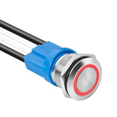 Imagem de KWONONG 16mm LED Latching Push Button Switch, IP67 Waterproof 12V-24V 20A 1NO, with Wire Socket Plug (Stainless Steel, Red)