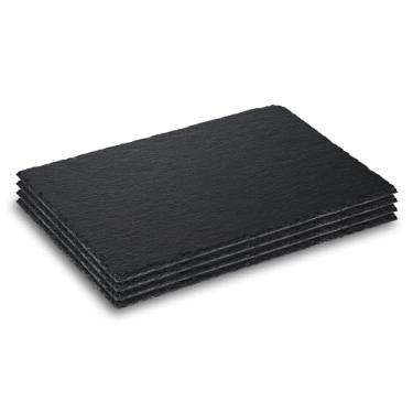 Imagem de Sisson Distribution Conjunto de travessa de ardósia com tábuas de queijos de ardósia preta de 10 a 25 cm x 20 cm para carne, queijo, aperitivos - Bandejas de servir de pedra elegantes para festas,