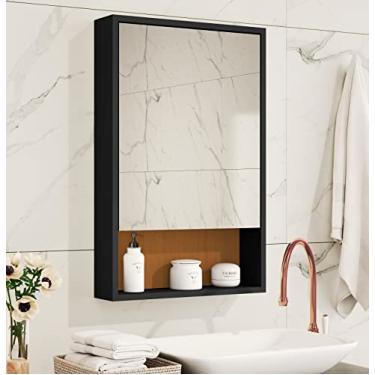 Imagem de Armário de banheiro Superior com Espelho Gaia com 1 Porta com Pratelira Interna-Quarteto Móveis (PRETO/NATURE)