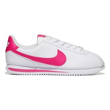 Imagem de Nike Cortez Basic para meninos (criança grande), Branco/Rosa Prime, 17