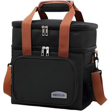 Imagem de Bolsa T?rmica Grande de Al?a Ombro, Marmita Lancheira Isolada com Z?per, Dois Andares para Viagem, Acampamento, Caminhada, Ciclismo, Atividades Externas, Cor Preta (PRETO)