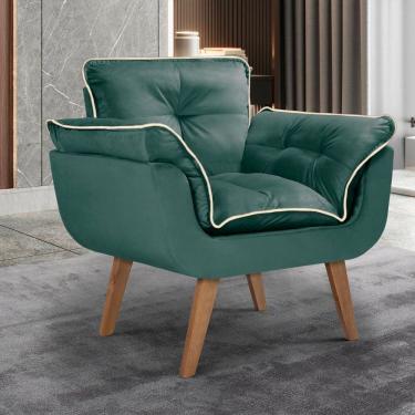 Imagem de Poltrona Opalla com Debrum Marfim e Base Palito Verde/Marfim