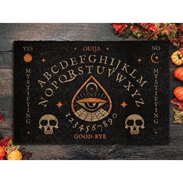 Imagem de Decor SOHO Tapete de porta de fibra de coco de esqueleto de Halloween Ouija, tapete de porta da frente de Halloween de boas-vindas, tapetes de exterior engraçados, tapete de decoração de Halloween