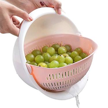 Imagem de Escorredor giratório de camada dupla 2 em 1 tigela combo - escorredor de cozinha escorredor de frutas para limpeza de vegetais, macarrão /1983