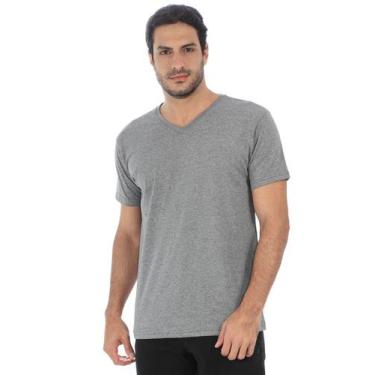 Imagem de Camiseta Masculina Decote V Algodão Slim Fit Mescla Preto - Anistia