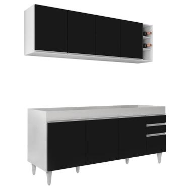 Imagem de Armário Nevada E Balcão Para Pia 180cm Dallas Branco-preto - Lumil