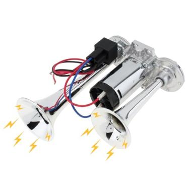 Imagem de DriSentri Kit de buzinas de carro super altas de 150dB para caminhões, caminhões, trens, barcos, carros, van, navio com compressor, buzina de ar de trem, caminhão, prata, 12 V