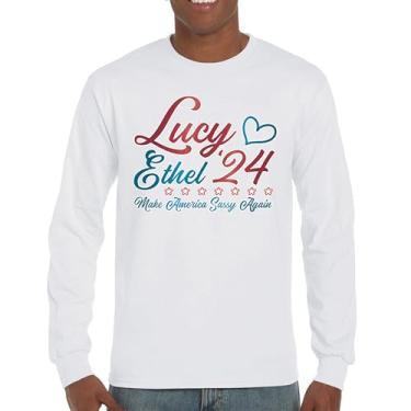 Imagem de Camiseta de manga comprida Lucy Ethel 24 Make America Sassy Again Team Lucy TV Show American Classic BFFs Best Friends, Branco, 3G