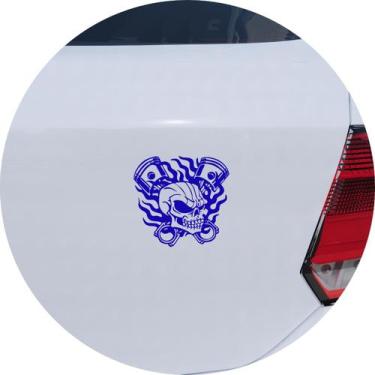 Imagem de Adesivo de Carro Caveira E Pistão Tuning - Cor Azul - Melhor Adesivo, 