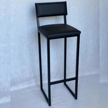 Imagem de Banqueta Alta 95cm Bistrô Cozinha Balcão em Metal com Encosto Inclinad