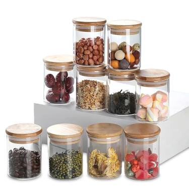 Imagem de Jogo 10 Potes Herméticos de Vidro 250ml com Tampa de bambu Porta Condimento Mantimentos BRIWAX