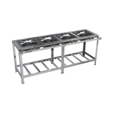 Imagem de Fogão Industrial 4 Bocas em Linha 40x40 Luxo Aço Inox Metalmaq, Gás Na