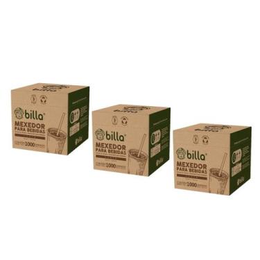 Imagem de Mexedor Palheta Billa Curto Bambu Bebida Chá Café Kit 3