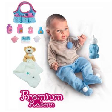 Imagem de Kit Boneca Realista Menino Reborn + Nana Pelúcia e Bolsinha - Milk Bri