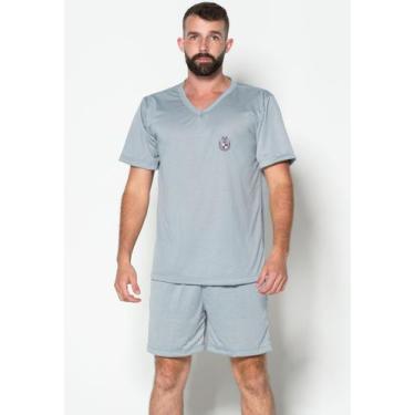 Imagem de Pijama Gola V Masculino Fechado Conjunto Curto - WLS Modas, Cinza, G, 
