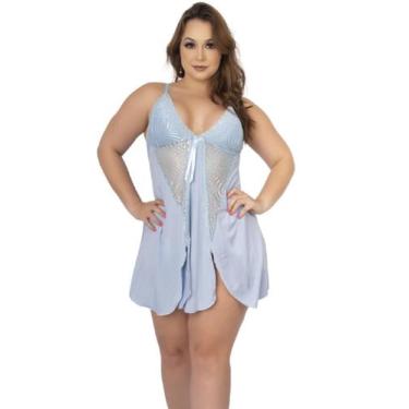 Imagem de Camisola Renda Plus Size Abertura Soltinha Curta - WLS Modas, Azul, GG