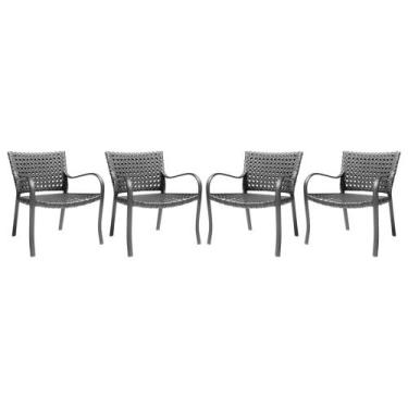 Imagem de Kit 4 Cadeiras Alumínio Trama Colmeia Área Externa Marrom - UMA BOX