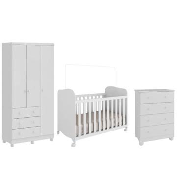Imagem de Quarto Completo Bebê Moveis Peroba Junior 03 pts Uli MDF, Branco