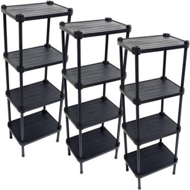 Imagem de 3 Estantes de Plástico Modular Multiuso 4 Prateleiras 1 Torre Preta Mo