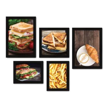 Imagem de Kit Com 5 Quadros Decorativos - Lanchonete - Lanches - Batata Frita - 