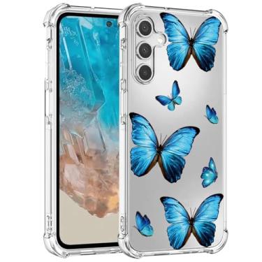 Imagem de Yerebel Capa para Galaxy M35, capa fofa para Samsung M35 5G SM-M356B, capa de silicone de borracha macia TPU transparente flexível para Samsung Galaxy M35 borboleta azul