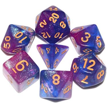 Imagem de Galaxy DND Dice 7Pieces, Glitter Sparkle Cosmic Purple Blue Mixed Polyhedral DND Dice for RPG MTG Table Game Dice