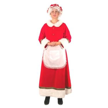 Imagem de Opemon Fantasia feminina de veludo clássico de Papai Noel, fantasia de Papai Noel, plus size, com capô, avental de cabelo branco, perucas de cabelo branco e óculos de aro de arame, senhora, adulto,