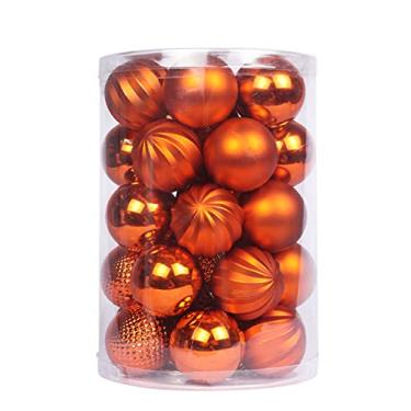 Imagem de YYCRAFT Enfeites de bola de Natal de 34 quilates, 6 cm, para decoração de árvore de Natal, ganchos inquebráveis incluídos (laranja, M)