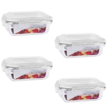 Imagem de Kit 4 Marmita De Vidro 1520ML C/ Tampa Hermética Retangular - Belakaza