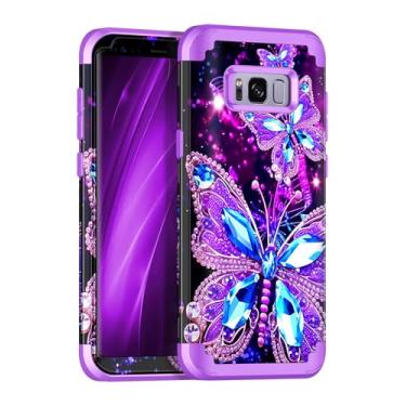 Imagem de Miqala Capa para Galaxy S8 Plus, brilha no escuro, três camadas, resistente, à prova de choque, plástico rígido + capa protetora de silicone macio para Samsung Galaxy S8 Plus, amaranto escuro