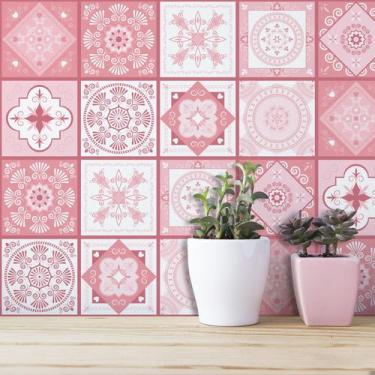 Imagem de Adesivo de Azulejo Hidráulico Rosa 20x20cm 24un - Quartinhos