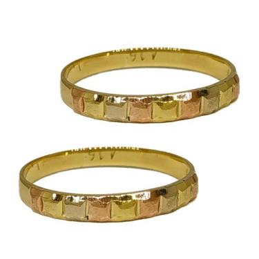Imagem de Anel Em Ouro 18k 750 Par De Aparadores Alianças Coloridos, 16