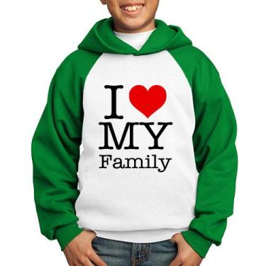 Imagem de Moletom Infantil I Love My Family - Foca na Moda, Branco, Verde, 12