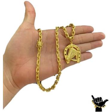 Imagem de Corrente Cadeado 6mm + Pingente Ferradura - Banhado a Ouro - Tojoia18K