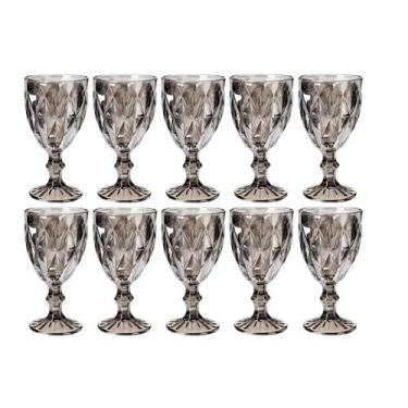 Imagem de Kit 10 Taça Diamante de Vidro Cinza Metalizada 340ml Água Suco - PRATI